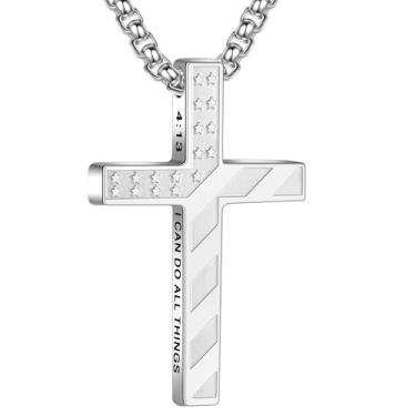 Imagem de Meliatomia Colar com cruz para homens, meninos, corrente de aço inoxidável, pingente bíblico, versículo religioso, one size, Aço inoxidável, Sem Pedra Preciosa