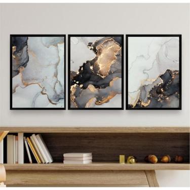 Imagem de Kit 3 Quadros Abstratos Aquarela Mármore 45x34cm - Com Vidro