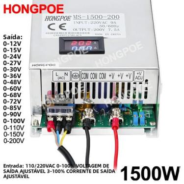 Imagem de Fonte De Alimentação Chaveada Ajustável 1500W 0-200V DC Saída Única Di