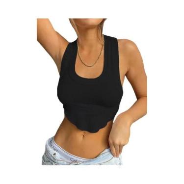 Imagem de Top Cropped Slim Fit Com Decote Quadrado E Listras Brancas Para Mulher