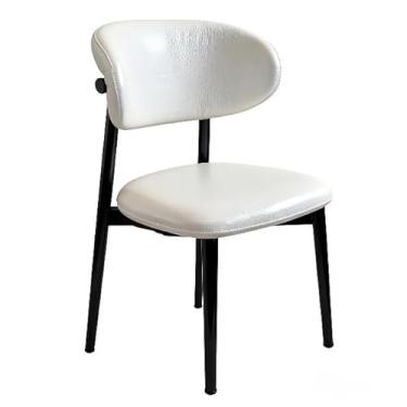Imagem de Cadeiras de jantar modernas, cadeira estofada para sala de jantar com encosto curvo, couro Napa macio e almofada de esponja de alta densidade, cadeiras de jantar de cozinha sem braços, assento branco