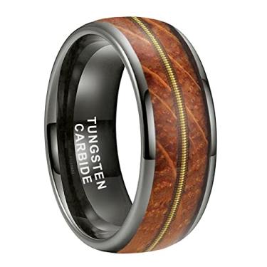 Imagem de TUTISS Anéis de tungstênio de 8 mm prata/preto/gunmetal/ouro para homens e mulheres, alianças de noivado, alianças de casamento de madeira uísque para guitarra embutida, abobadada, polida, ajuste