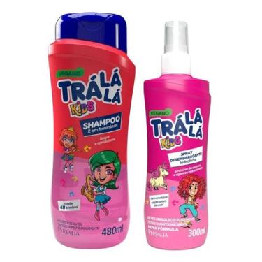 Imagem de Kit Shampoo 2 Em 1 Infantil Rosa + Spray Desembaraçante Trá Lá Lá Kids