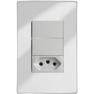 Imagem de Cj Duplo Simples + Tomada 10A 4X2 - Recta Espelhada Gloss