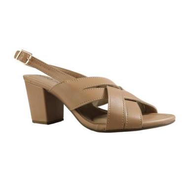 Imagem de Sandália Feminina Beira Rio Slingback Salto Médio Bloco, 37, Nude