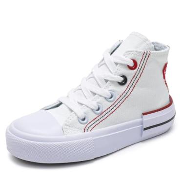 Imagem de opoee Tênis infantil de cano alto com zíper espadrcanvas de volta às aulas sapatos brancos para adolescentes clássicos infantis tênis sapatos de skate para bebês, 9056 branco, 15