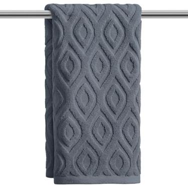 Imagem de Artoid Mode 1 peça de toalhas de mão cinza 3D diamante quadriculado jacquard para banheiro, 100% algodão macio absorvente toalha de decoração de banheiro, 14,7 x 29,5 polegadas
