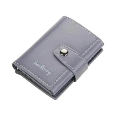 Imagem de Carteira Masculina Slim RFID Com Fecho E Clipe Mini, Porta-Fotos De Al