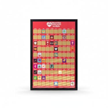 Imagem de Pôster Raspadinha 100 Encontros para Casal, Interativo Romântico, Papel Couchê 250g, Vermelho, 60x40cm, Desafio para Namorados, Presente Criativo