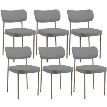 Imagem de Kit 06 Cadeiras Estofadas Para Sala De Jantar Melina Base Arena L02 Linho Cinza Escuro - Lyam Decor