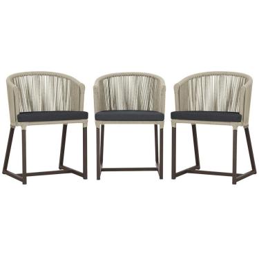 Imagem de 3 Cadeiras De Jantar Noronha Marrom Corda Náutica E11 Trama Rami
