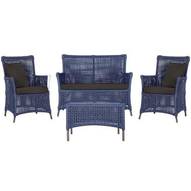 Imagem de Jogo Sofá 2 Poltronas E Mesa Igapó Marrom E9 Trama Original Azul