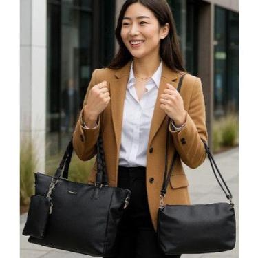 Imagem de Kit 3 Peças Bolsa Feminina Estilo Transversal Necessaire Alça Mochila 