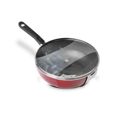 Imagem de Panela Wok Brinox Garlic Antiaderente Pro-Flon 2,3L 24cm Tampa de Vidro Vermelho