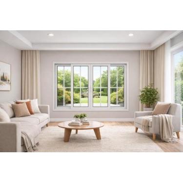 Imagem de Janela de Correr 4 Folhas Com Grade Alumínio Branco 120x120 Linha 25 -