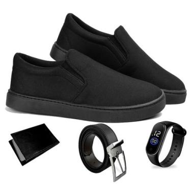 Imagem de Sapatênis Slip On Masculino Casual  Yate Carteira + Cinto e Relogio - 