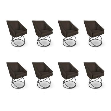 Imagem de Kit 8 Poltronas Luxo Alana Suede Base Luxo Preto - Pallazio Cor Marrom