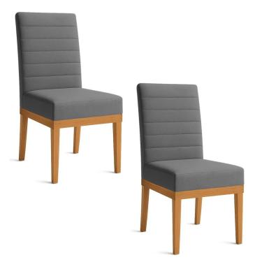 Imagem de Kit 2 Cadeiras De Jantar Solana Linho Base De Madeira - Pallazio Cor Grafite