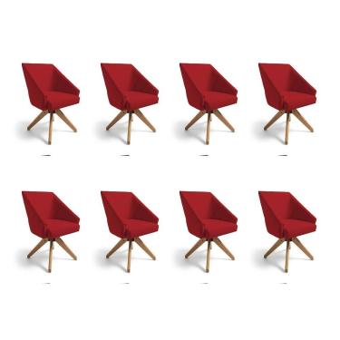 Imagem de Kit 8 Poltronas Giratórias Alana Suede Base De Madeira - Pallazio Cor Vermelho