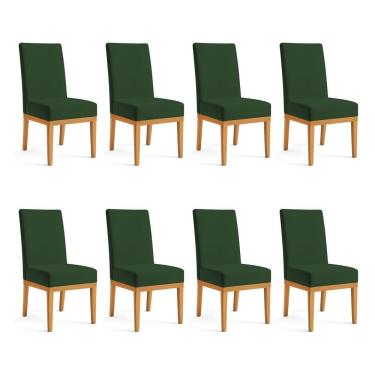 Imagem de Kit 8 Cadeiras De Jantar Brisa Veludo Verde Base De Madeira - Pallazio