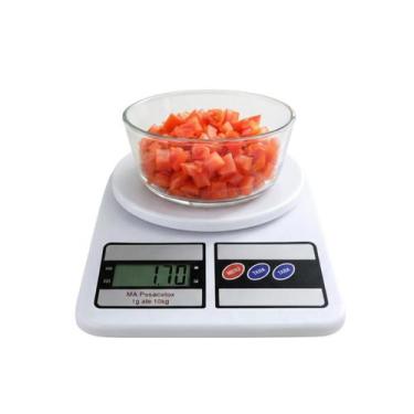 Imagem de Balança Digital de Cozinha 10kg Precisão LCD com Tara Compacta Branca 