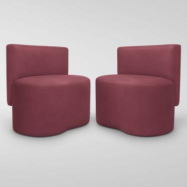 Imagem de Kit 2 Puff Feijão Curvo Orgânico Redondo Com Encosto Sala Quarto Resistente Confortável Suede Rose