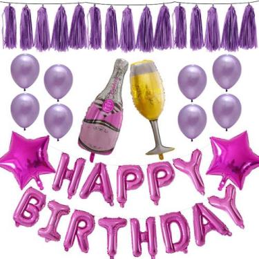 Imagem de Kit de balão, garrafa de champanhe e vinho, 17 unidades de folha de lá
