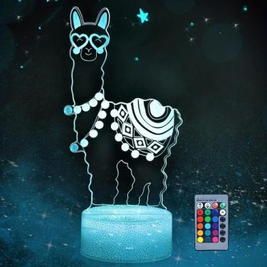 Imagem de Luz noturna LED 3D Alpacas que mudam de cor para crianças com base - Y