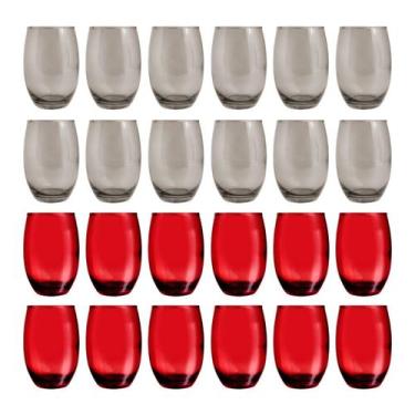 Imagem de 24 Copos de 450ml 12Cinza 12Vermelho Suco Água Drinks - PRATICASA, Cal
