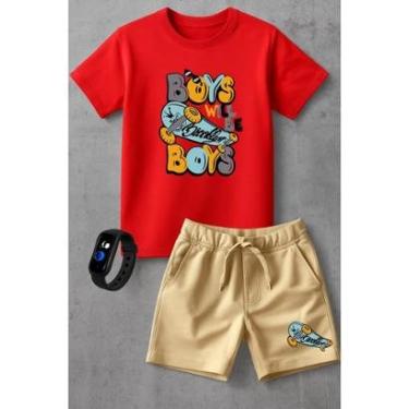 Imagem de Conjunto Infantil Camiseta e Short Moletinho Moda Verão Skate Street Brooklyn com Relógio Digital-Unissex