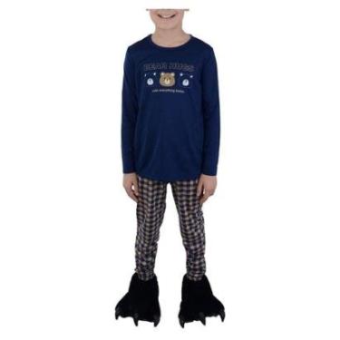 Imagem de Pijama Juvenil Masculino Danka Xadrez Ursos Longo Azul 0120-Masculino