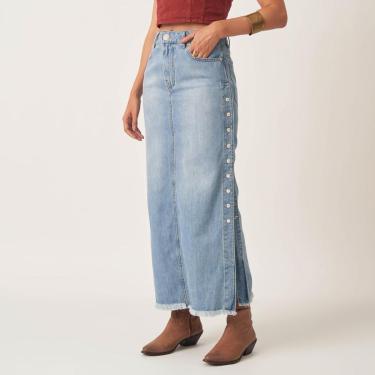 Imagem de Saia Jeans Longa Abertura Botões Lateral-Feminino