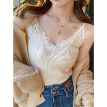 Imagem de Top Cropped De Renda Branco E Preto Para Mulheres, Camiseta Sem Mangas