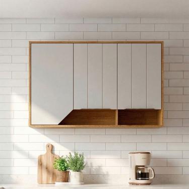 Imagem de Armário Aéreo Cozinha 120 Cm Celeste 3 Portas 100% Mdf Cinamomo/Offwhite - Mgm Móveis