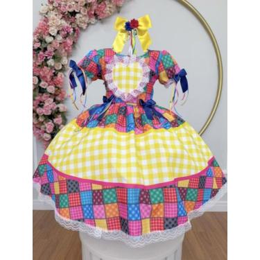 Imagem de Vestido Xadrez Festa Junina Infantil Amarelo Coração Junino Caipira Qu