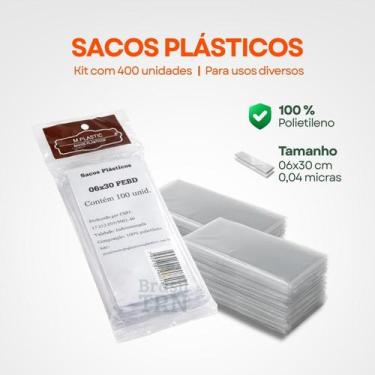 Imagem de Saquinho Transparente de Geladinho 6x30cm PEBD 400 Unid Sacolé Gelinho