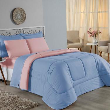 Imagem de Edredom Solteiro Nobre 1 Peça Dupla Face 1,60m X 2,40m Malha 100% Algodão - Azul-bebê / Rosa-bebê