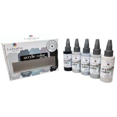 Imagem de Kit Tinta Acrílica Color 30ml Tons de Cinza Talento