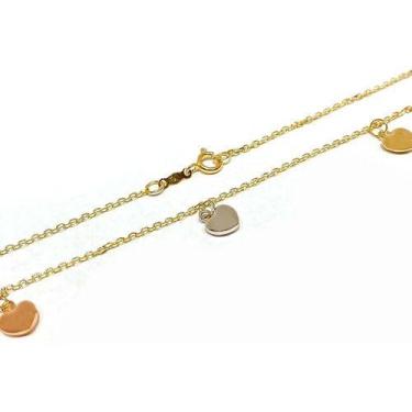 Imagem de Tornozeleira De Ouro 18k Com Berloques Pingentes Corações 3 Cores - Pr