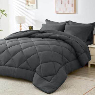 Imagem de Conjunto de edredom HEVUMYI King, 7 peças, cinza escuro para todas as 