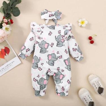 Imagem de Macacão e Bandana de Elefante para Bebê Menina (0-18 Meses) - Manga Lo