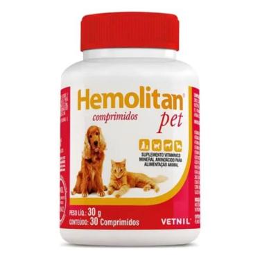 Imagem de Hemolitan Pet Vetnil 30 Comprimidos Sabor Bacon para Vitalidade Cães e