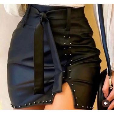 Imagem de Saia material sintético tachinhas com cinto e zíper - FABRICASTOREE, M