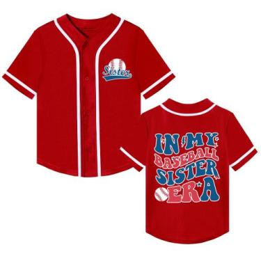 Imagem de Camiseta BAICAIYU Baseball Sister para meninas vermelha 6T poliéster