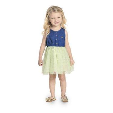 Imagem de Vestido Infantil Menina Jeans Saia Tule Festa Ano Novo P Ao3 - anjo da