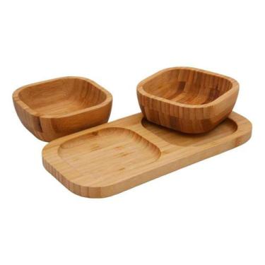 Imagem de Petisqueira Em Bambu Com 2 Potes e Bandeja Linha Ecokitchen Original, 