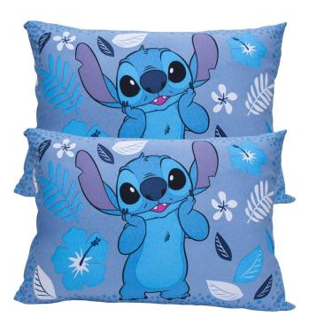 Imagem de Par de Fronha Malha Disney Stitch Blue 100% Algodão 48cmx68cm 2 Peças Branco Portallar