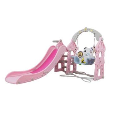 Imagem de Playground Infantil 3 em 1 Plástico Escorregador Balanço Cesta Basquet
