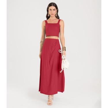 Imagem de Saia Longa Lisa Feminina Dianna Vermelho, PP, Vermelho
