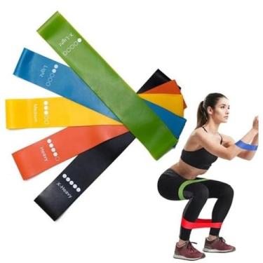 Imagem de Kit 5 Faixas Elásticas Mini Band para Exercícios Fitness Alongamento M